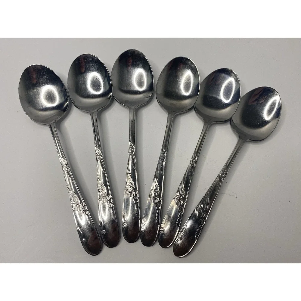 N.S. Co. National Stainless Japan Hibiscus Pattern Teaspoons Replacements Lot 6